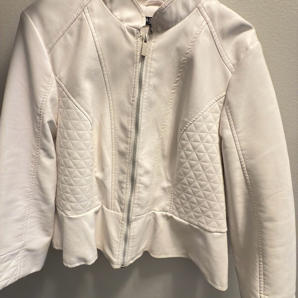 Baccini White Quilted Leather Jacket